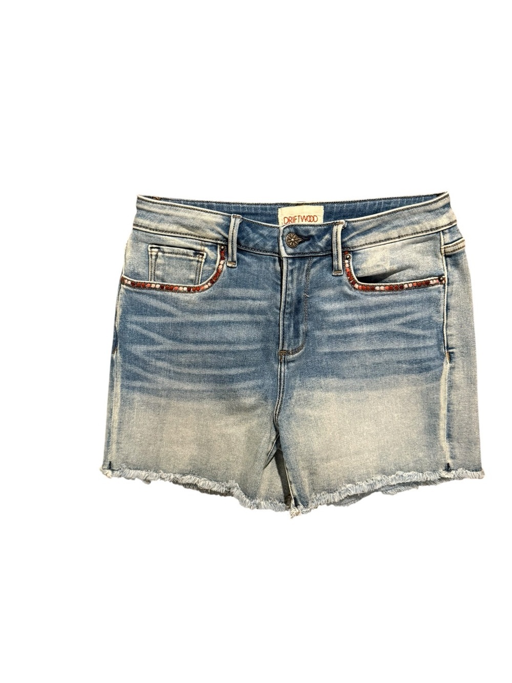 DRIFTWOOD lulu embroidered Jean short Denim Cutoff Shorts raw edge dot pocket 26